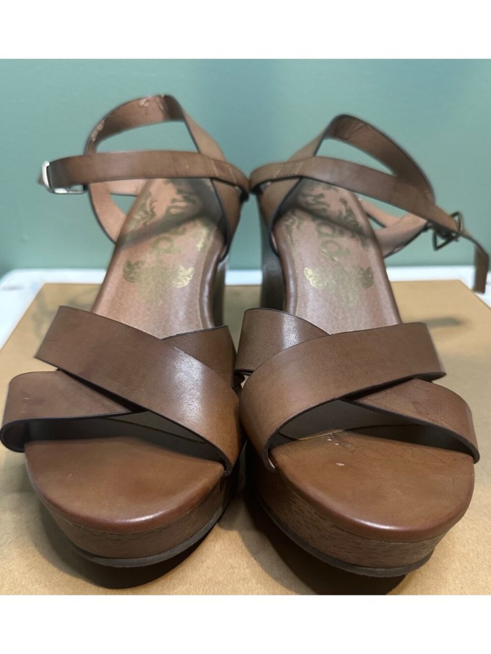 MUDD Women’s 8.5M Brown Platform Sandals Strappy Chunky Heel Boho Y2K Festival